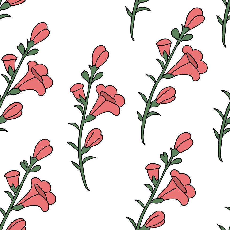 Hand drawn snapdragon petals seamless tile pattern whimsical isolated white background ideal for playful designs kids apparel stationery crafts concept as Whimsical hand drawn snap Clean Pro vector