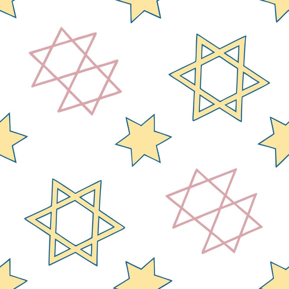 Hanukkah stars seamless pattern with a mix of bright and pastel tones for a soft serene holiday effect concept as Soft Hanukkah stars pattern with bright and pastel tones for a cal Clean Pro vector