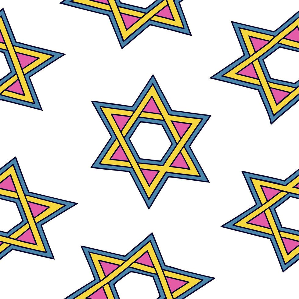 Hanukkah stars seamless pattern with multicolored designs for a vibrant energetic holiday atmosphere concept as Vibrant Hanukkah stars pattern with multicolored designs for a fun a Clean Pro vector