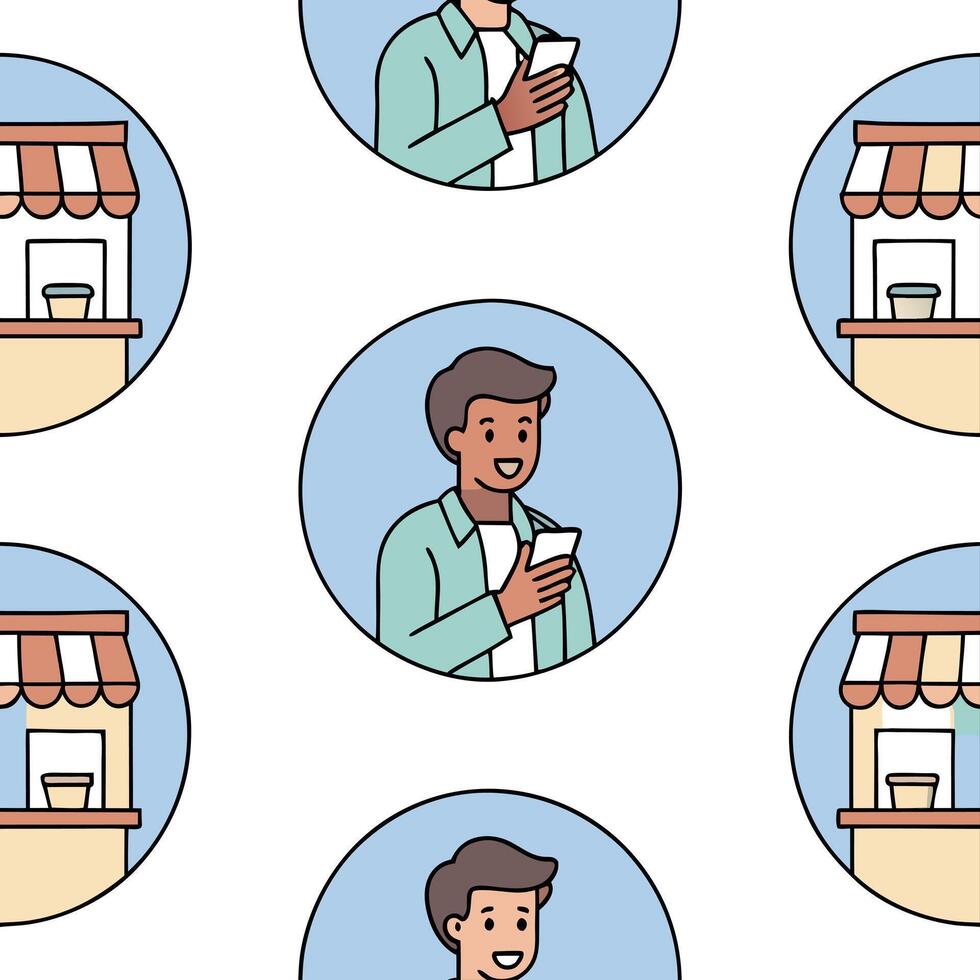 happy man using smartphone modern coffee shop chatting online messaging mobile phone concept as A cheerful man chats on his smartphone at a modern coffee shop showcasing seamless o Clean Pro vector