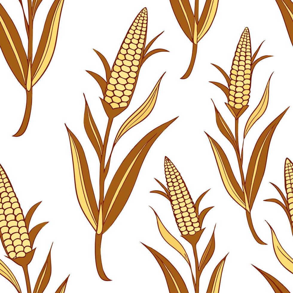 Harvest inspired corn stalks seamless tile pattern with warm golden tones and autumn textures concept as Warm golden corn stalks with autumn textures create a harvest inspired seam Clean Pro vector
