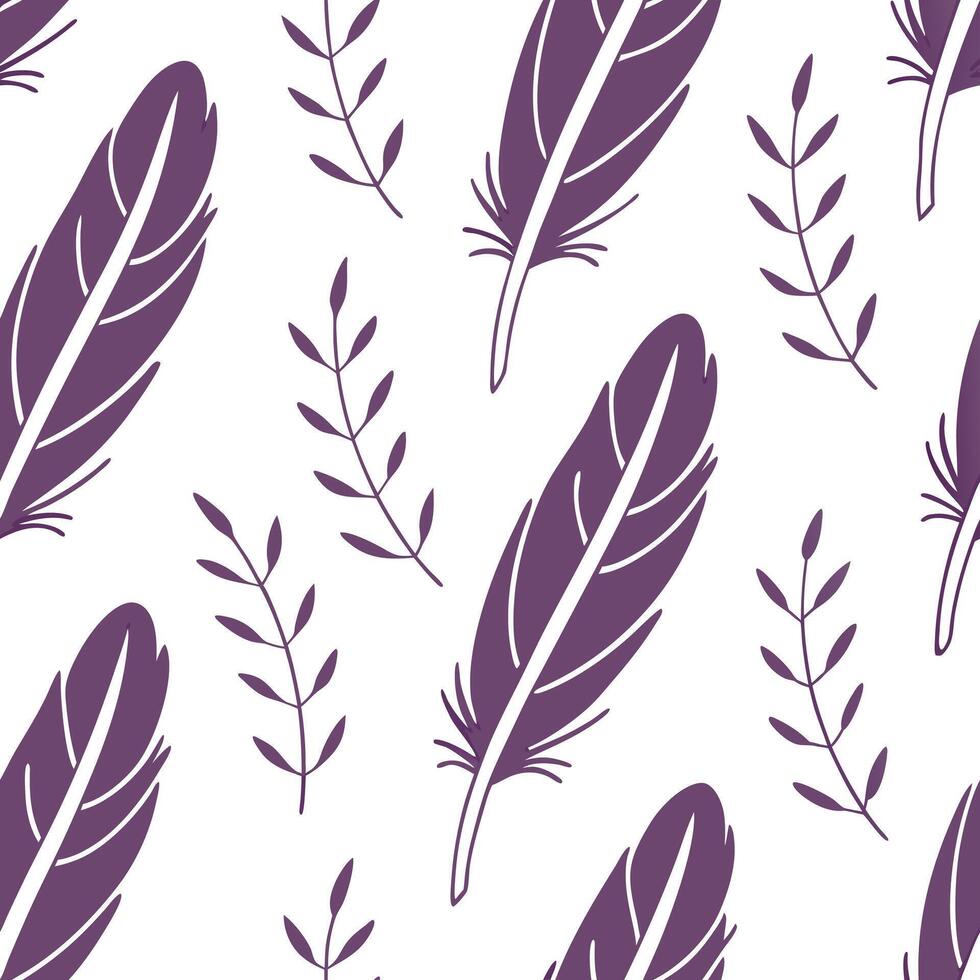 Heather and feathers seamless pattern airy isolated white background perfect for light textiles branding packaging concept as Airy heather and feathers seamless pattern on a white Clean Pro vector