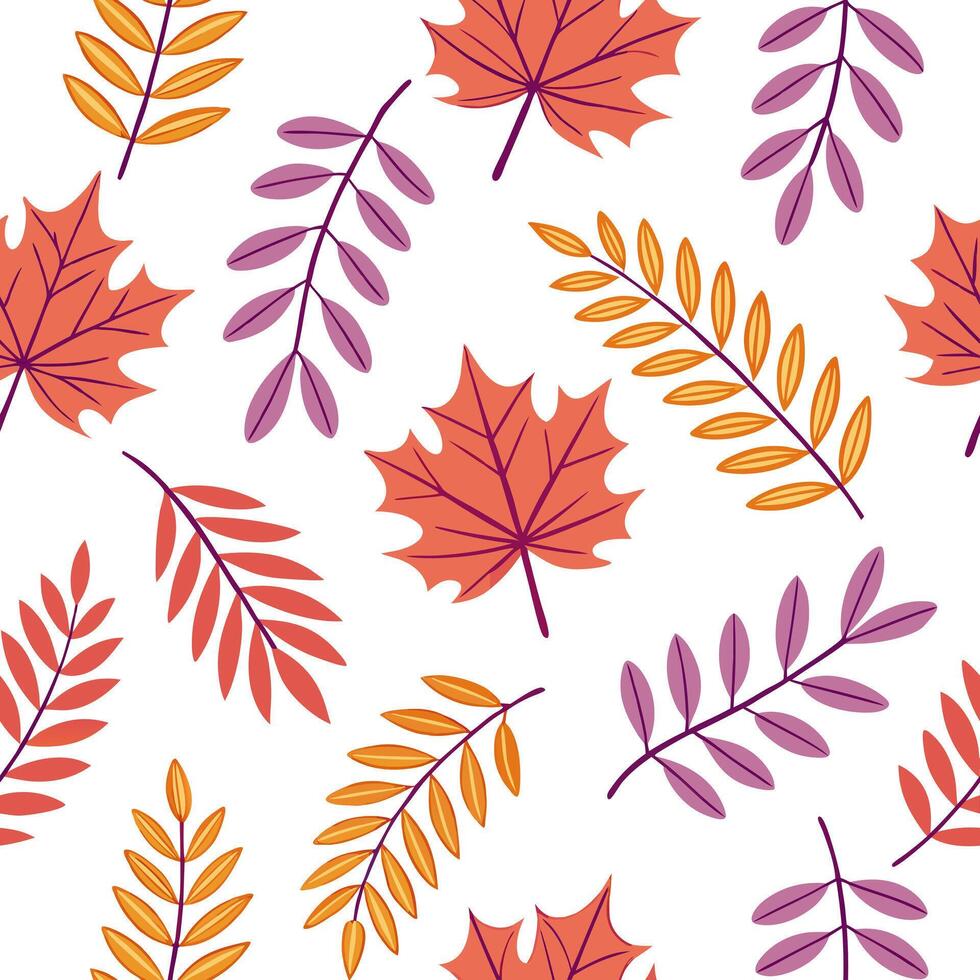 Heather and autumn leaves seamless pattern colorful isolated white background perfect for fall textiles branding packaging concept as Colorful heather and autumn leaves seamless pa Clean Pro vector