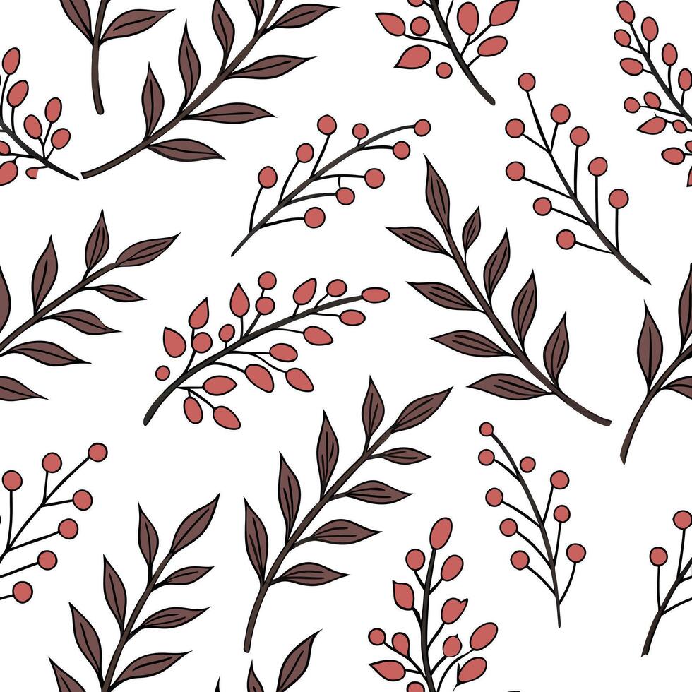 Heather and branches seamless pattern intricate isolated white background perfect for autumn textiles branding packaging concept as Intricate heather and branches seamless pattern Clean Pro vector