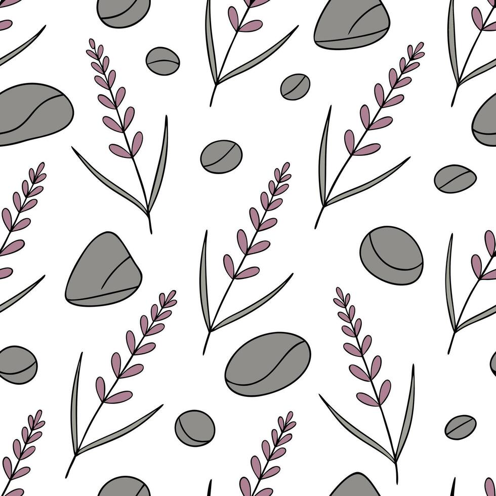 Heather and stones seamless pattern natural isolated white background perfect for earthy textiles branding packaging concept as Natural heather and stones seamless pattern on a whi Clean Pro vector