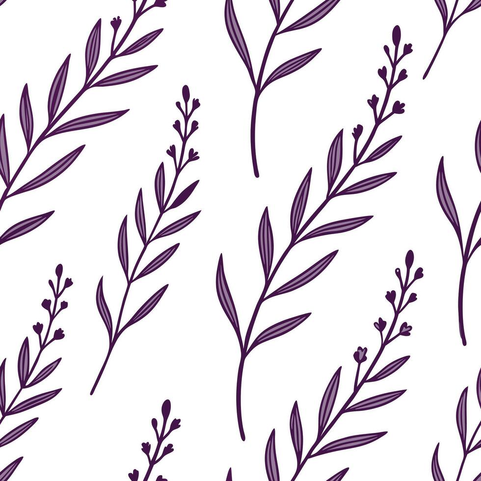 Heather branches seamless pattern minimalist isolated white background ideal for modern textiles branding packaging concept as Minimalist heather branches seamless pattern on a whi Clean Pro vector
