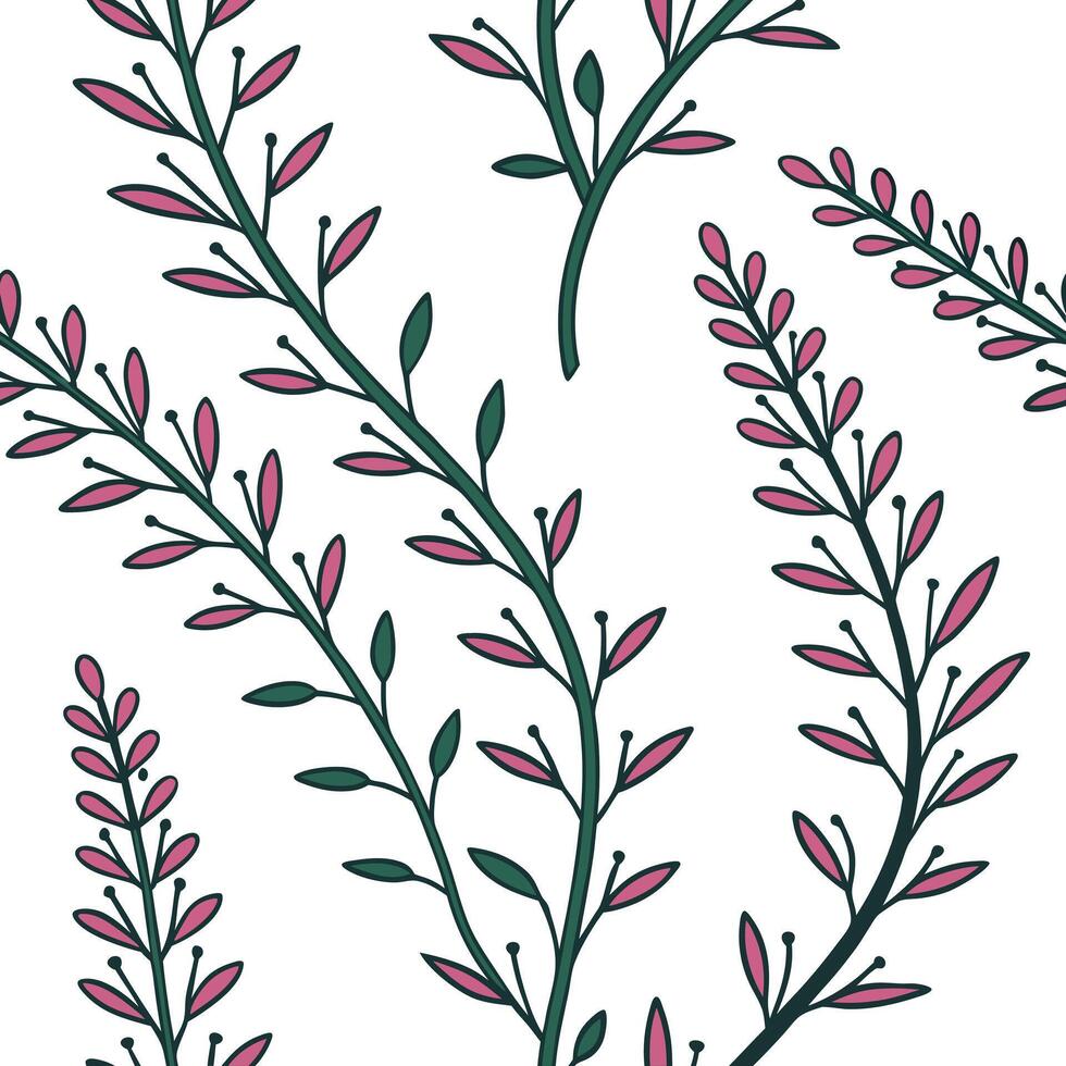 Heather vines seamless pattern intricate isolated white background perfect for elegant textiles branding packaging concept as Intricate heather vines seamless pattern on a white ba Clean Pro vector