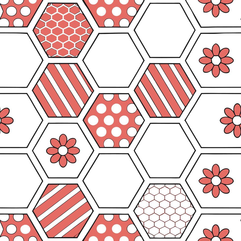 Hexagon patchwork seamless pattern artistic isolated white background perfect for creative home textiles kids decor vibrant brand visuals concept as Artistic hexagon patchwork seam Clean Pro vector