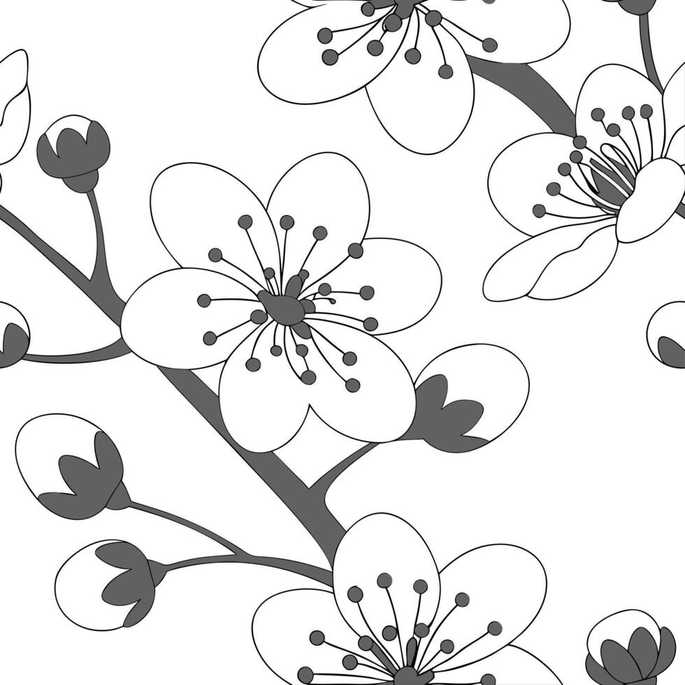 Minimalist cherry blossom seamless tile pattern with simple white blossoms and soft grey accents ideal for modern kitchens concept as Simple white cherry blossoms and soft grey acc Clean Pro 2 vector