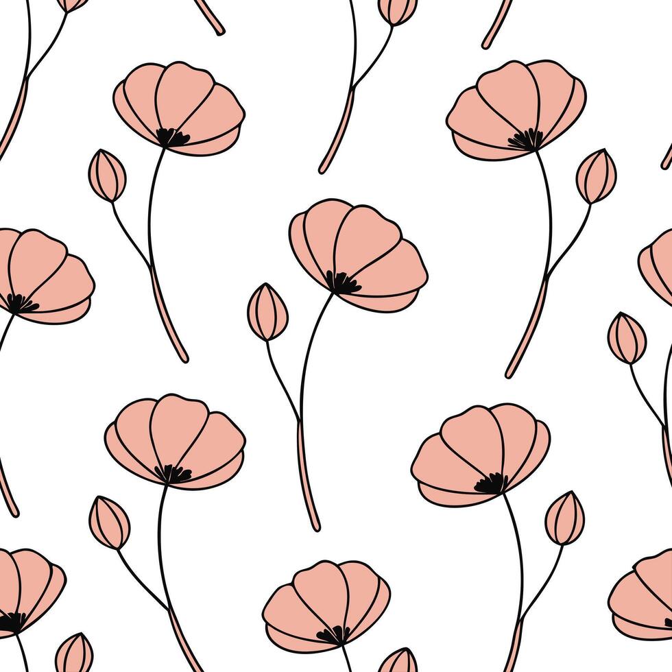 Minimalist poppy seamless tile pattern with simple red blooms and soft grey accents ideal for modern kitchens concept as Simple red poppy blooms and soft grey accents create minima Clean Pro vector