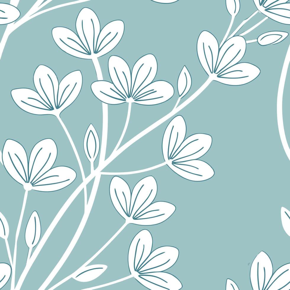 Minimalist seamless tile pattern with simple white floral outlines on a solid pastel background for Scandinavian inspired interiors concept as Simple white floral outlines on paste Clean Pro 2 vector