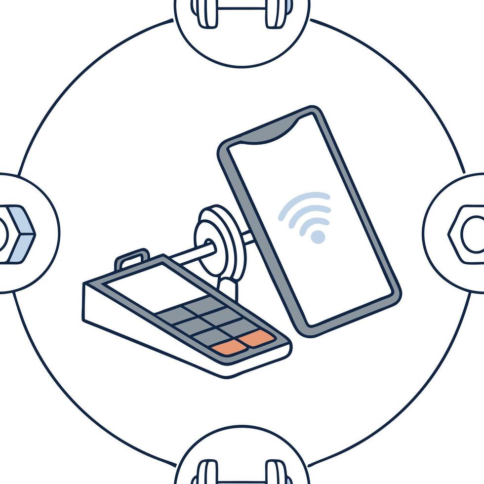 Mobile payment at a fitness center concept as High resolution image of mobile payment at a fitness center with a glossy backdrop showcasing the seamless and efficient transaction p Clean Pro vector