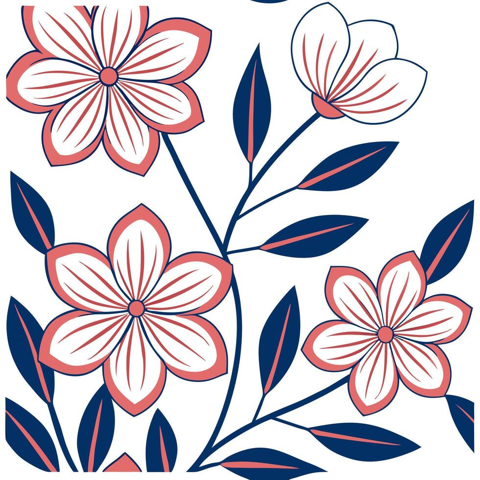 Modern abstract blossom seamless tile pattern with bold floral lines and vibrant colors for contemporary artistic spaces concept as Bold floral lines and vibrant colors create mode Clean Pro vector