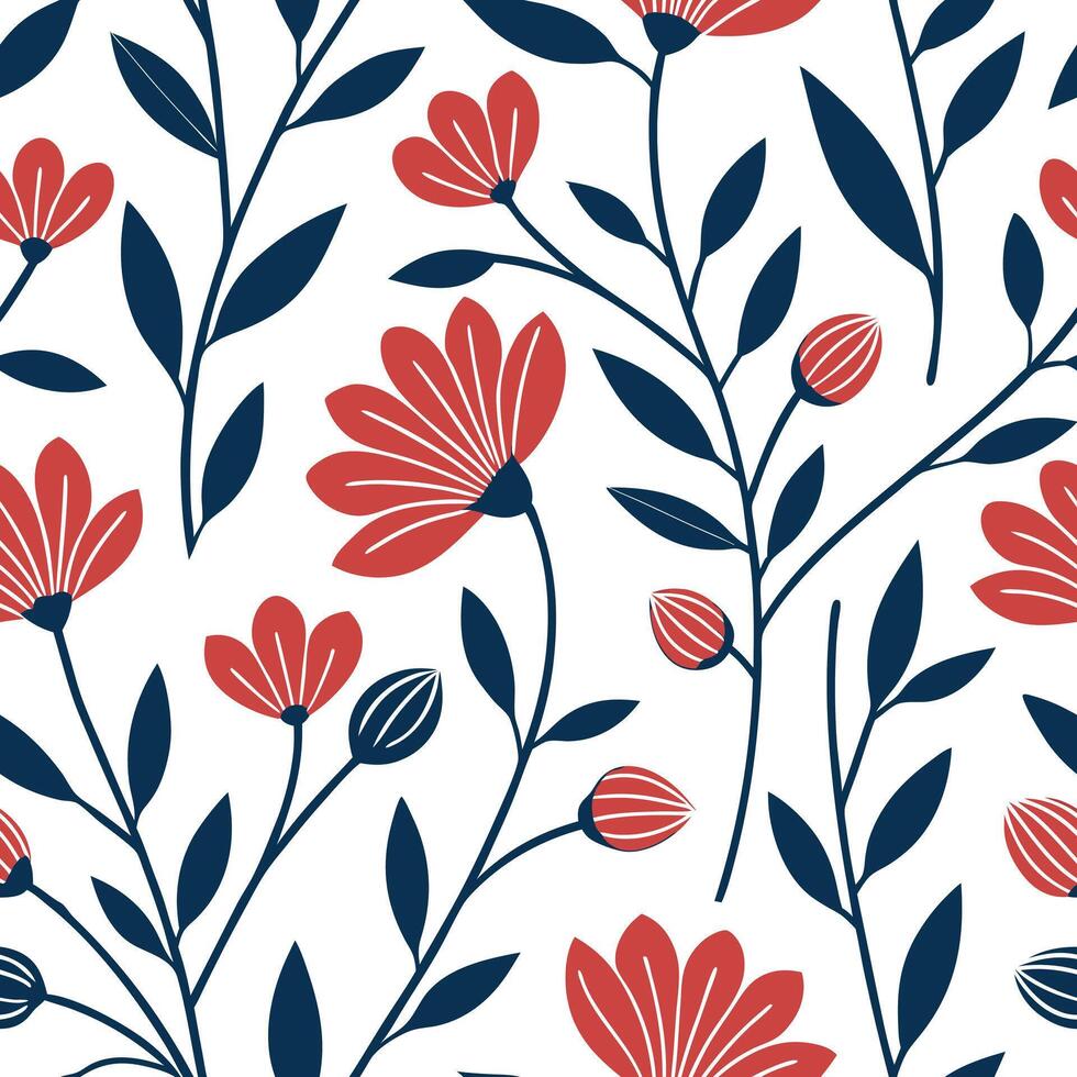Modern abstract wildflowers seamless tile pattern with bold floral lines and vibrant colors for contemporary artistic spaces concept as Bold floral lines and vibrant colors create Clean Pro vector