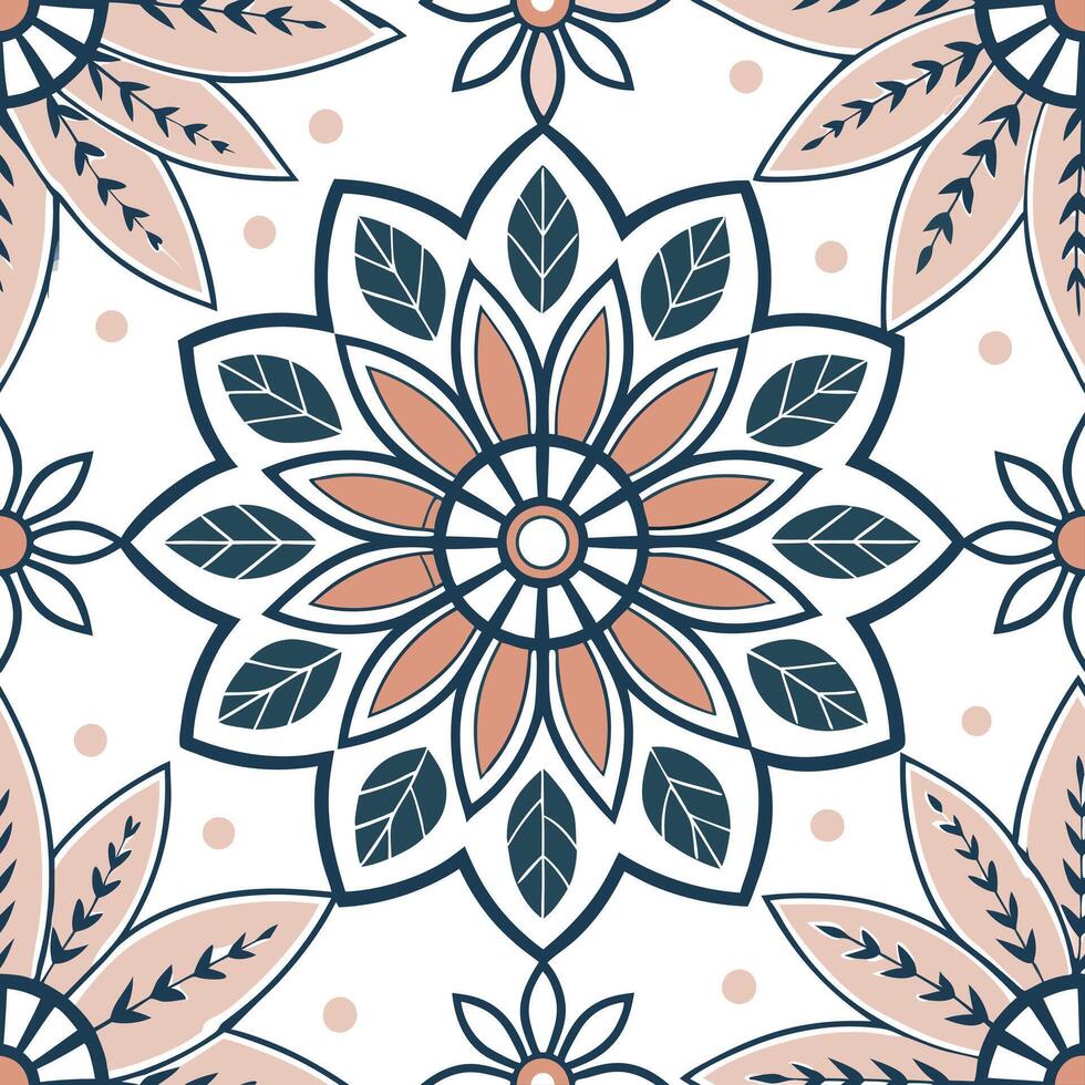 Modern boho floral mandala seamless tile pattern with vibrant colors and intricate patterns ideal for creative studios concept as Vibrant colors and intricate floral mandala create Clean Pro vector