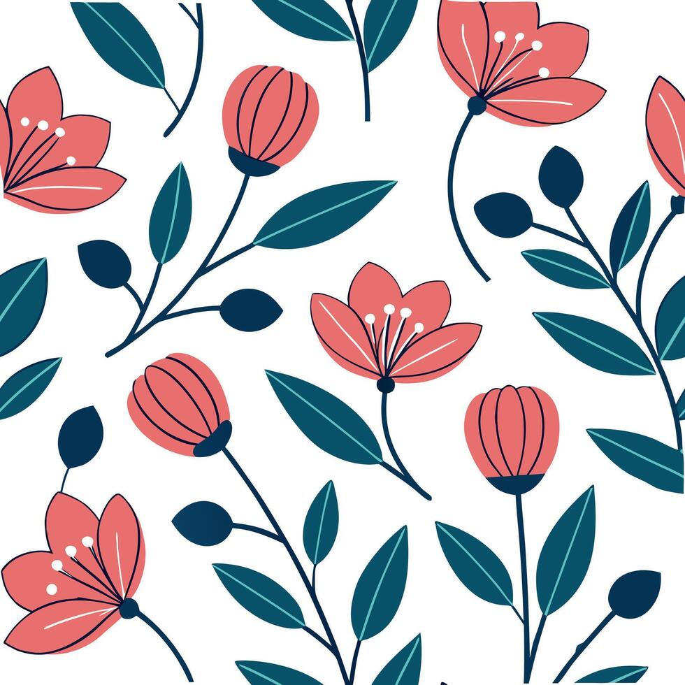 Modern spring floral seamless pattern with bold colors and dynamic shapes for contemporary designs concept as Bold spring floral pattern featuring dynamic shapes and vibrant colors Clean Pro vector