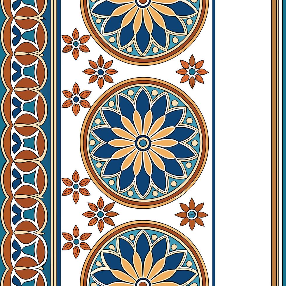 Moroccan Floral Geometric seamless tile pattern with vibrant blues and intricate designs for exotic home decor concept as Vibrant Moroccan florals and intricate geometric designs a Clean Pro vector