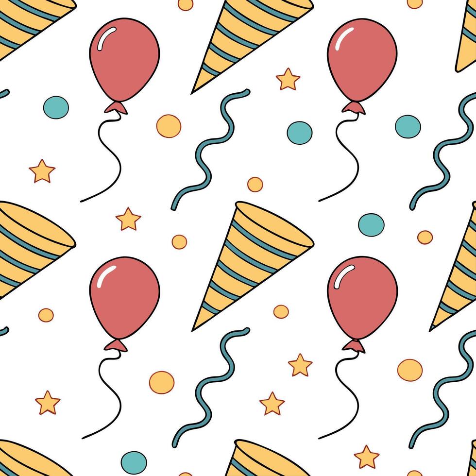 New Year seamless pattern with colorful streamers balloons and party poppers for a festive lively design concept as Lively New Year pattern with colorful streamers balloons and par Clean Pro vector