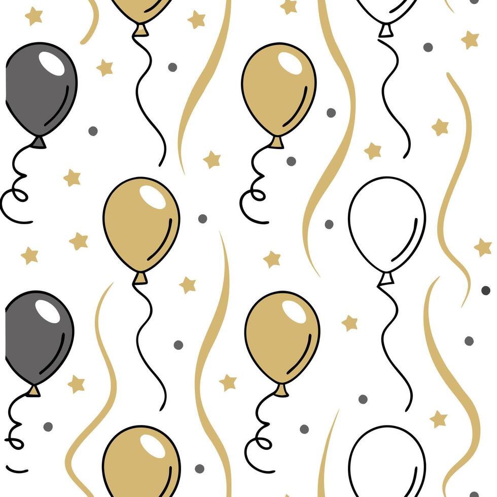 New Year seamless pattern with gold and silver balloons streamers and confetti for a glamorous holiday celebration concept as Glamorous New Year pattern with gold and silver balloo Clean Pro vector
