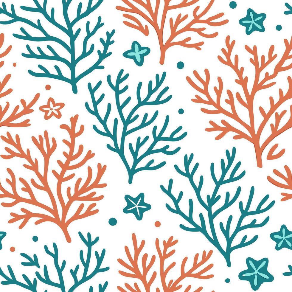 Oceanic coral and seaweed seamless tile pattern with a touch of vibrant beach colors concept as Oceanic coral and seaweed with vibrant beach colors create a lively seamless tile pa Clean Pro vector