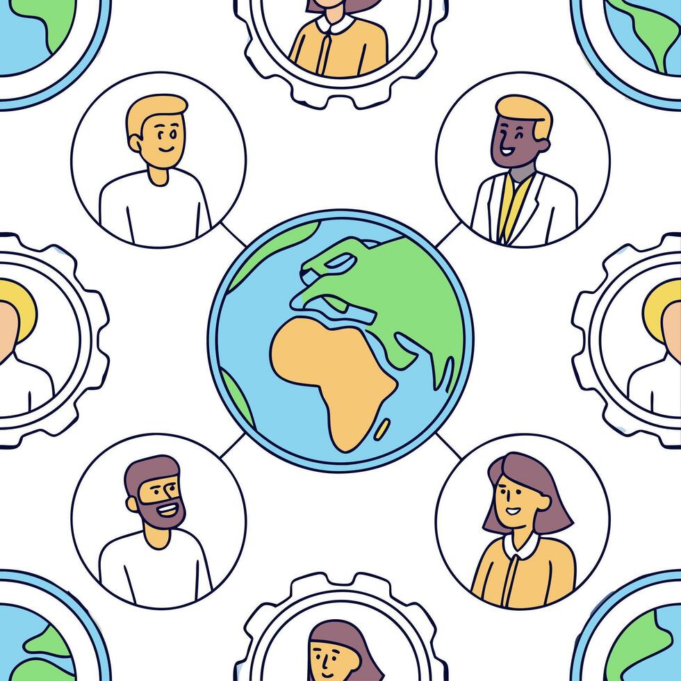People with Earth and Sustainable Innovation Strategies concept as A group of people discussing sustainable innovation strategies with an earth model set against a dreamy backgroun Clean Pro 2 vector