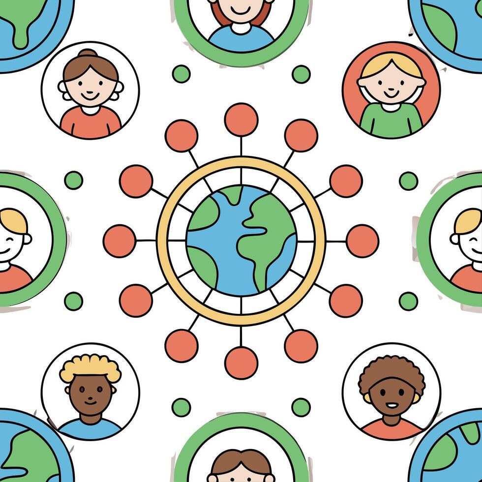 People with Earth and Sustainable Development Goals concept as A group of people setting sustainable development goals with an earth model set against a whimsical background offeri Clean Pro 2 vector