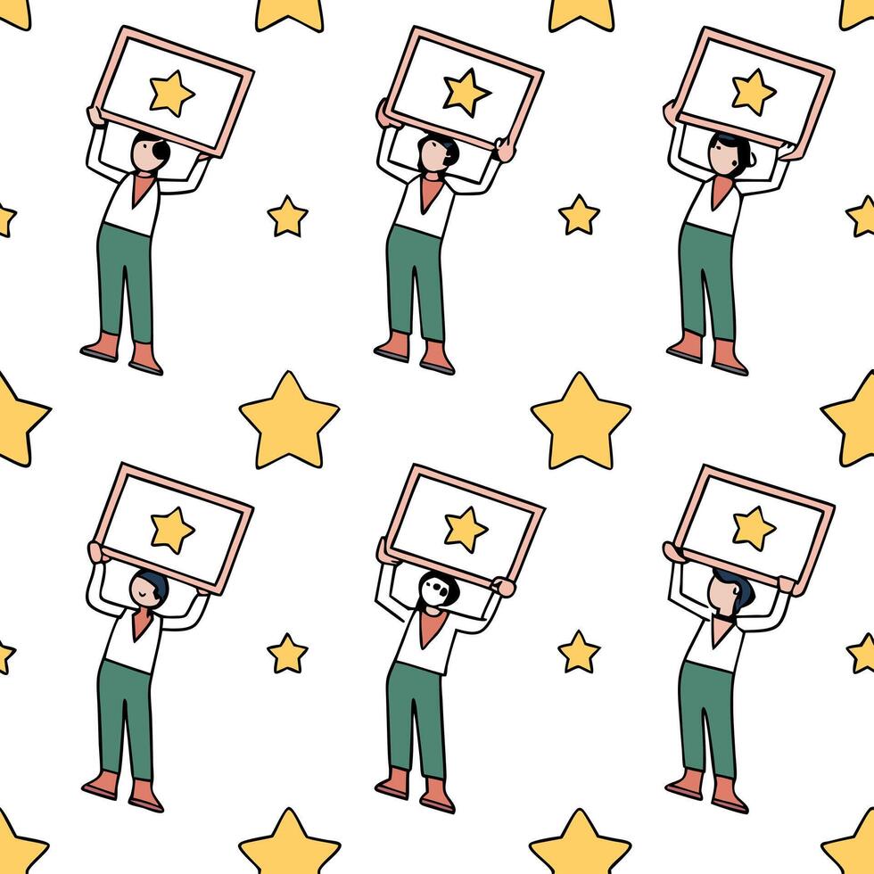 People with Floating Appraisal Charts and Joyful Faces concept as A group of people holding floating appraisal charts with joyful faces set against a whimsical background offering Clean Pro vector