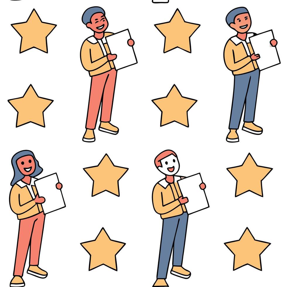 People with Floating Appraisal Charts and Joyful Faces concept as A group of people holding floating appraisal charts with joyful faces set against a whimsical background offering Clean Pro 2 vector