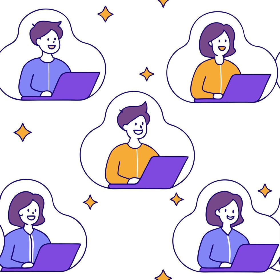 People with Floating Conference Tools and Joyful Faces concept as A group of people using floating conference tools with joyful faces set against a fantastical background offering Clean Pro vector