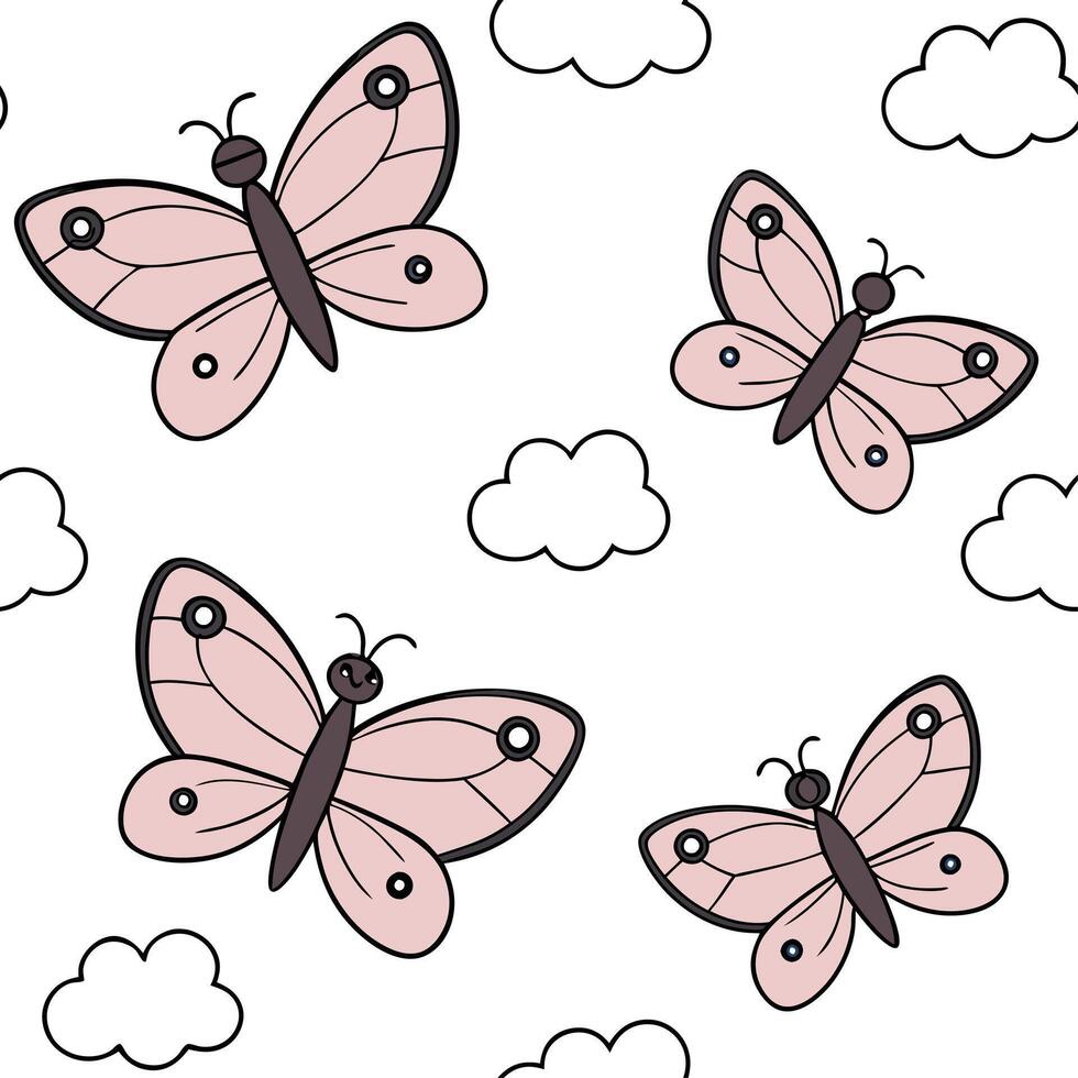 People with Floating Butterflies and Joyful Faces concept as A group of people enjoying floating butterflies with joyful faces set against a dreamy background offering ample space Clean Pro vector