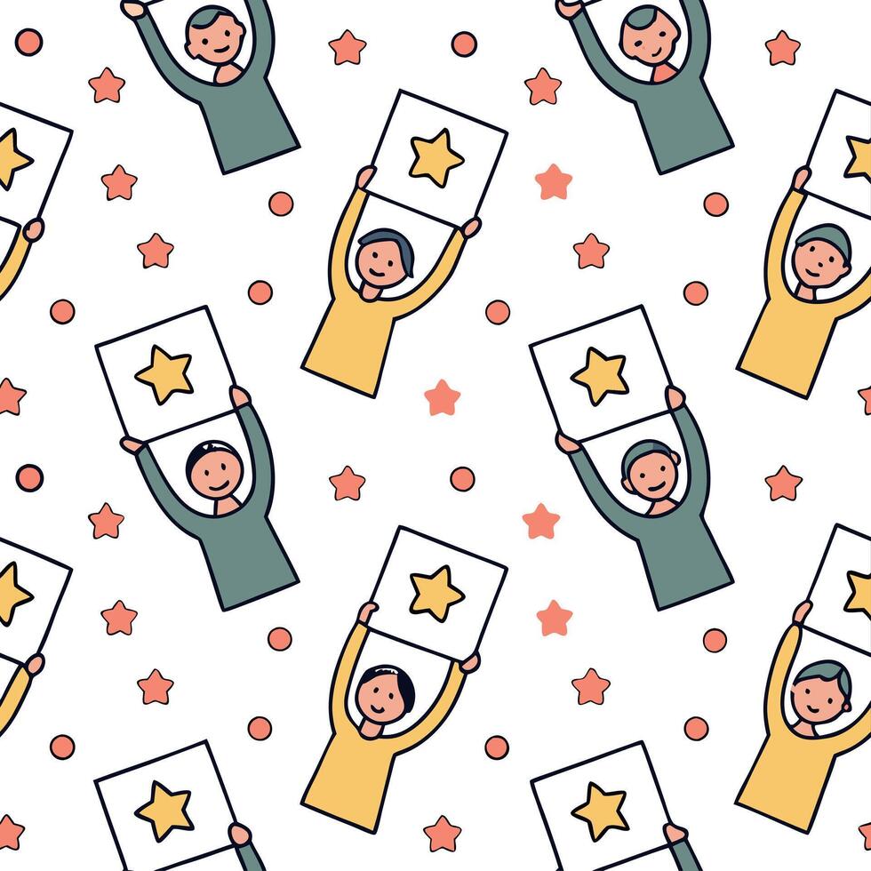 People with Floating Feedback Forms and Joyful Faces concept as A group of people holding floating feedback forms with joyful faces set against a whimsical background offering ampl Clean Pro 2 vector
