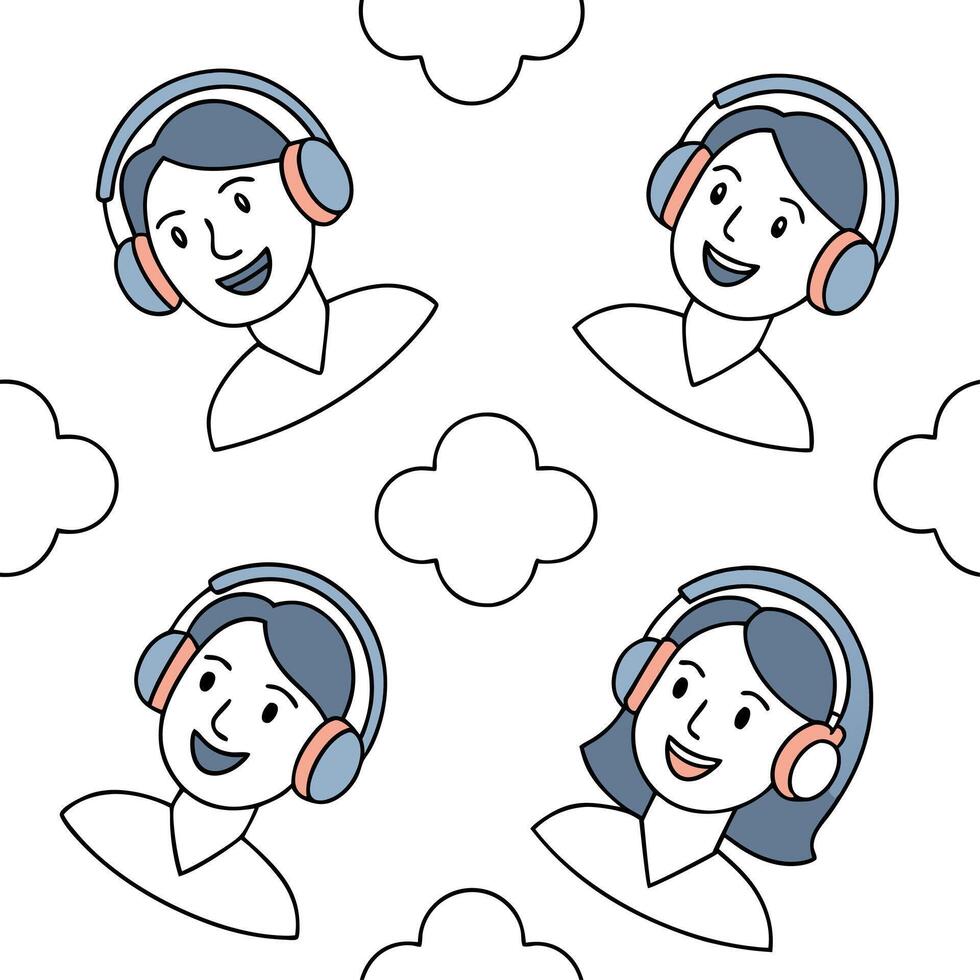 People with Floating Headphones and Joyful Faces concept as A group of people using floating headphones with joyful faces set against a dreamy background offering ample space for t Clean Pro vector