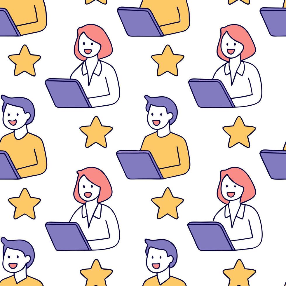 People with Floating Feedback Tools and Joyful Faces concept as A group of people using floating feedback tools with joyful faces set against a whimsical background offering ample Clean Pro vector