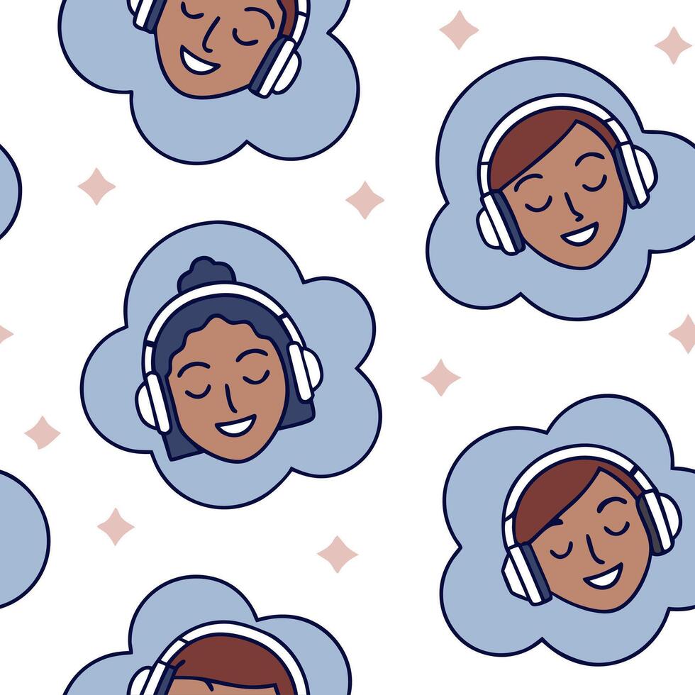 People with Floating Headphones and Joyful Faces concept as A group of people using floating headphones with joyful faces set against a dreamy background offering ample space for t Clean Pro 2 vector
