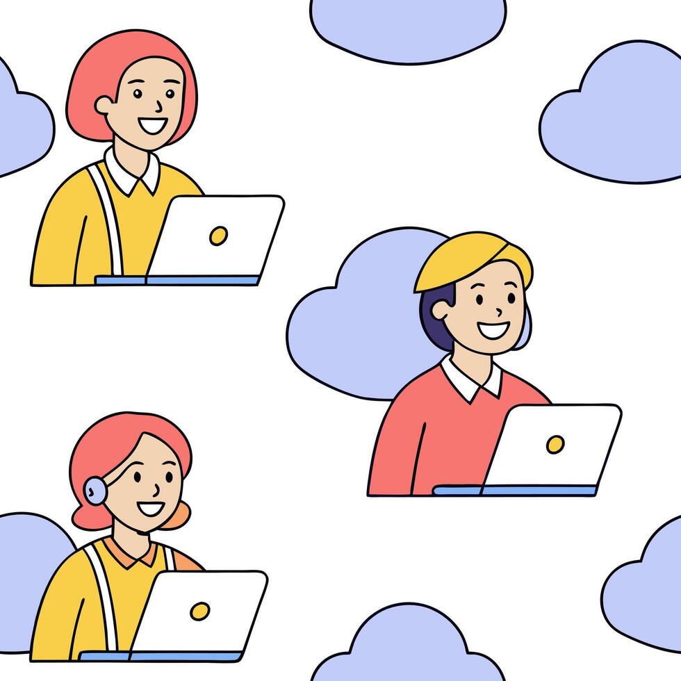 People with Floating Inventory Scanners and Joyful Faces concept as A group of people using floating inventory scanners with joyful faces set against a dreamy background offering a Clean Pro 2 vector