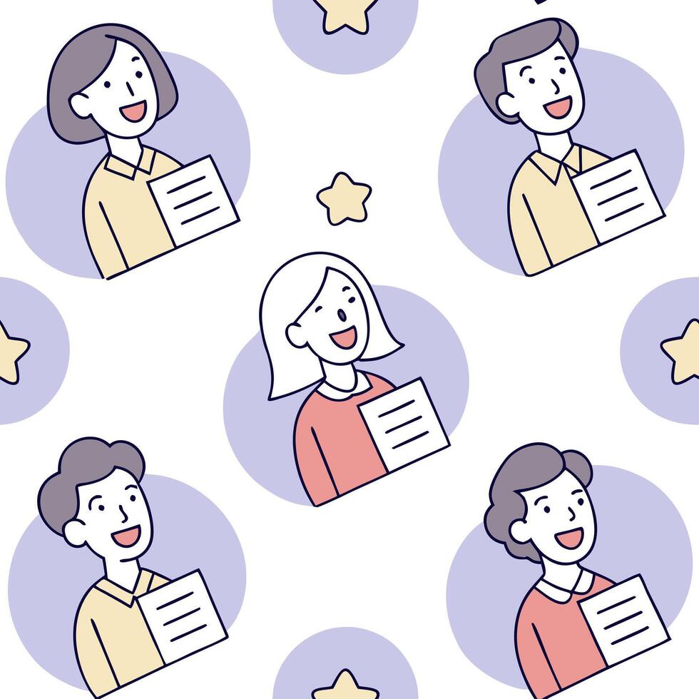 People with Floating Job Descriptions and Joyful Faces concept as A group of people holding floating job descriptions with joyful faces set against a dreamy background offering amp Clean Pro vector