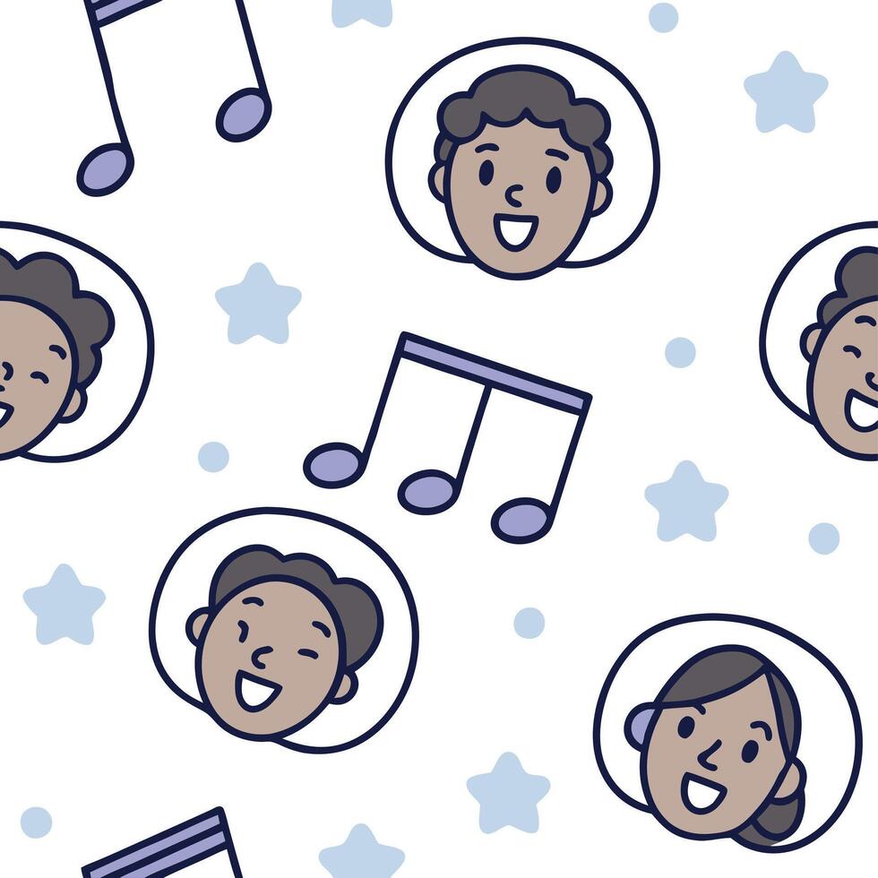 People with Floating Music Notes and Joyful Faces concept as A group of people enjoying floating music notes with joyful faces set against a dreamy background offering ample space Clean Pro 2 vector