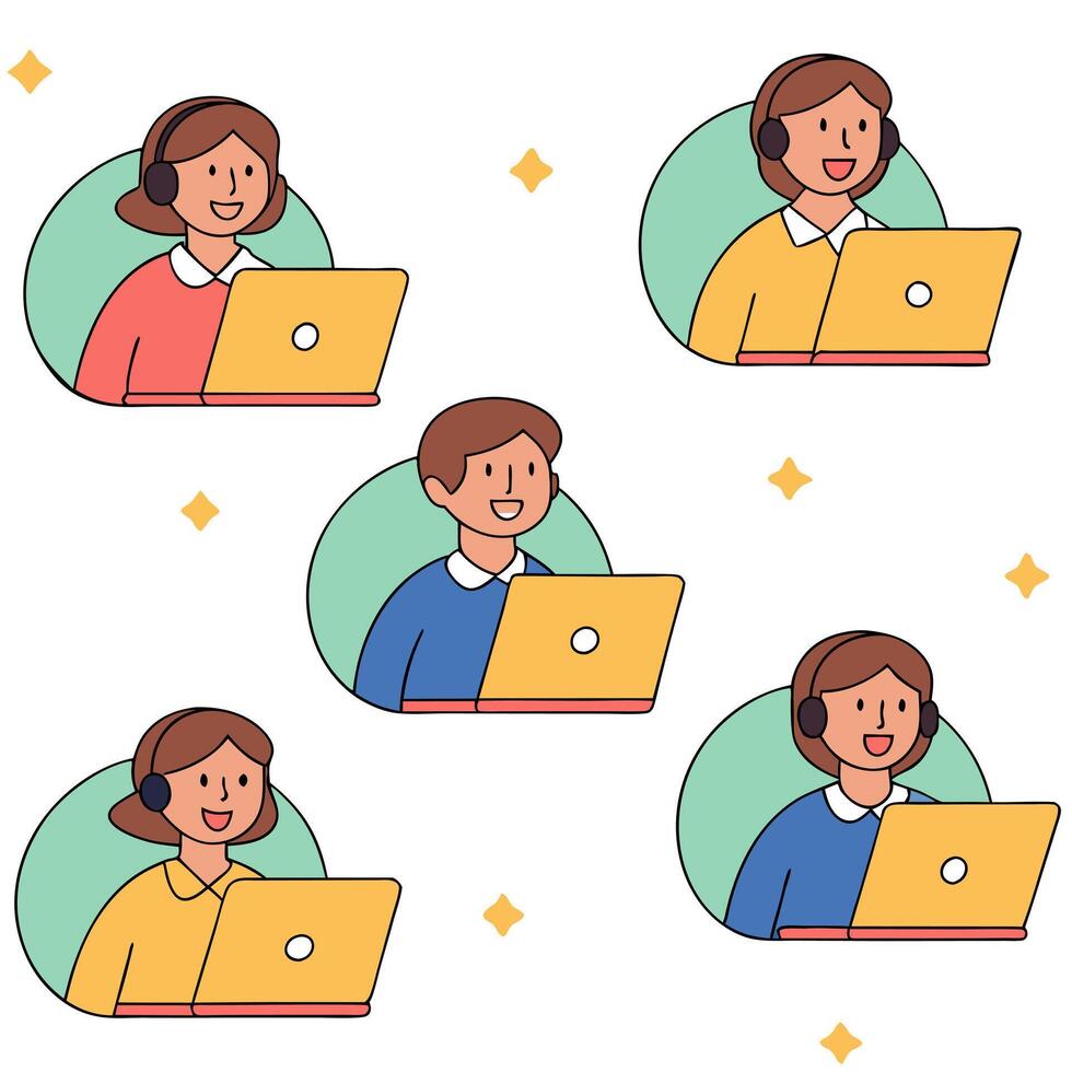 People with Floating Meeting Tools and Joyful Expressions concept as A group of people using floating meeting tools with joyful expressions set against a whimsical background offer Clean Pro 2 vector