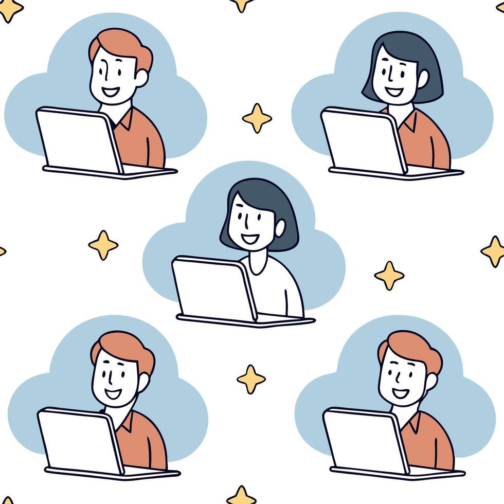 People with Floating Monitors and Joyful Faces concept as A group of people using floating monitors with joyful faces set against a dreamy background offering ample space for text Clean Pro vector