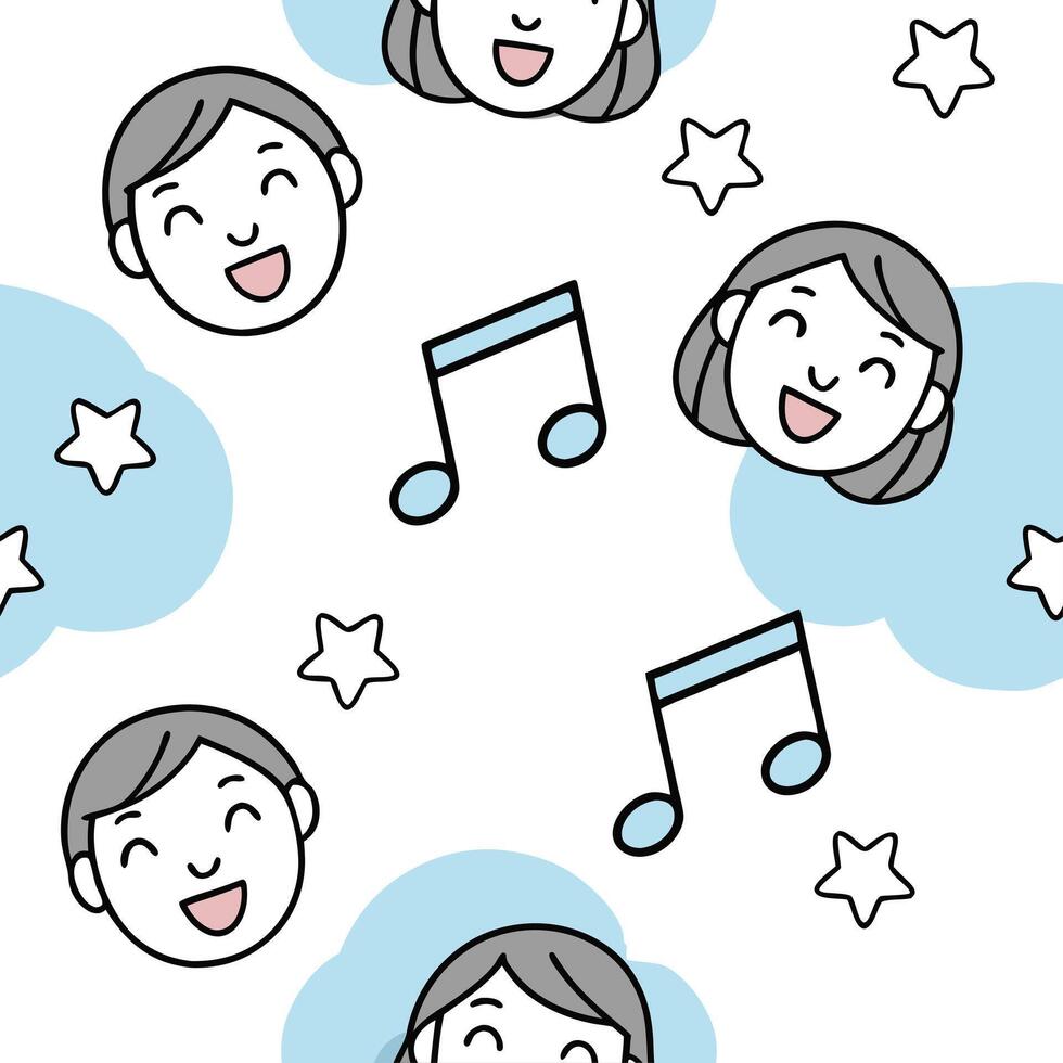 People with Floating Music Notes and Joyful Faces concept as A group of people enjoying floating music notes with joyful faces set against a dreamy background offering ample space Clean Pro vector