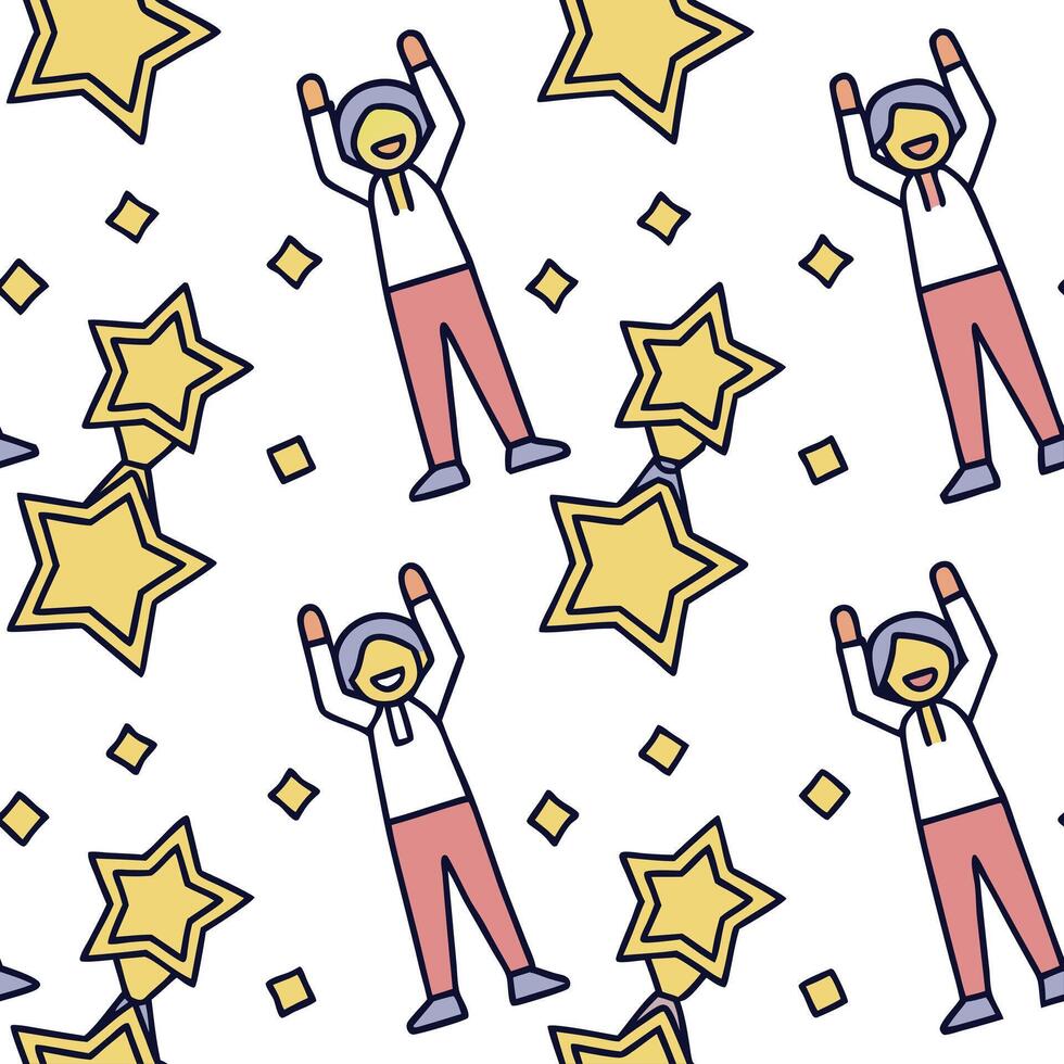 People with Floating Performance Awards and Joyful Faces concept as A group of people holding floating performance awards with joyful faces set against a fantastical background off Clean Pro 2 vector