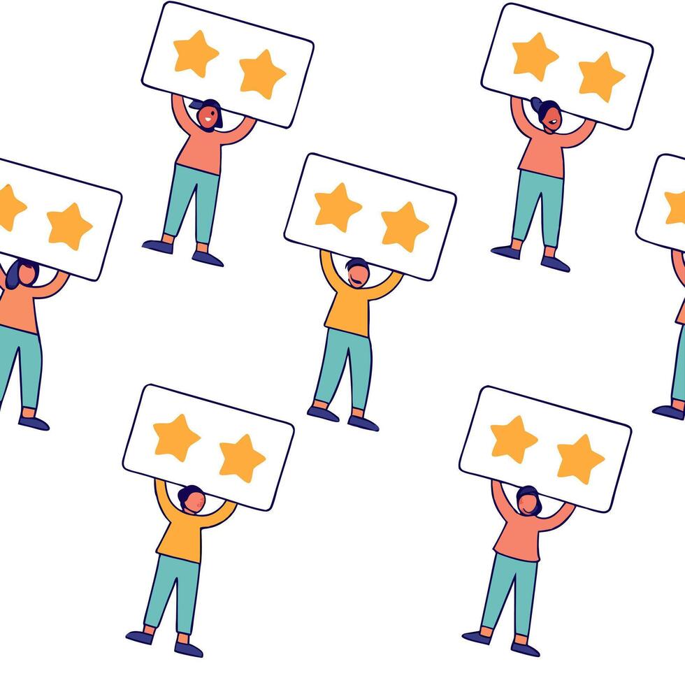 People with Floating Review Charts and Joyful Expressions concept as A group of people holding floating review charts with joyful expressions set against a dreamy background offeri Clean Pro 2 vector