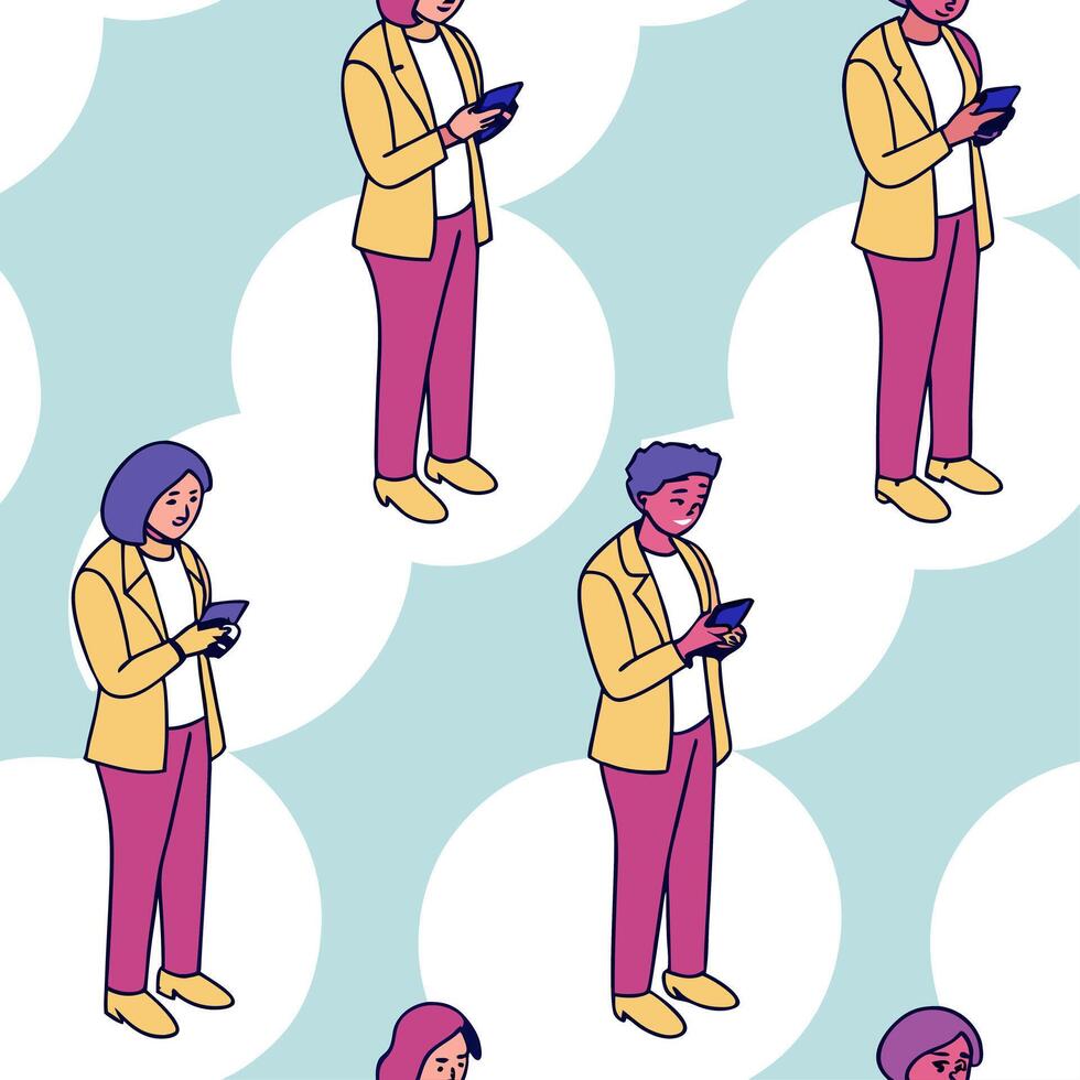 People with Watercolor Business Networking and Smartphones concept as A group of people engaged in watercolor business networking with smartphones set against a dreamy background o Clean Pro 2 vector