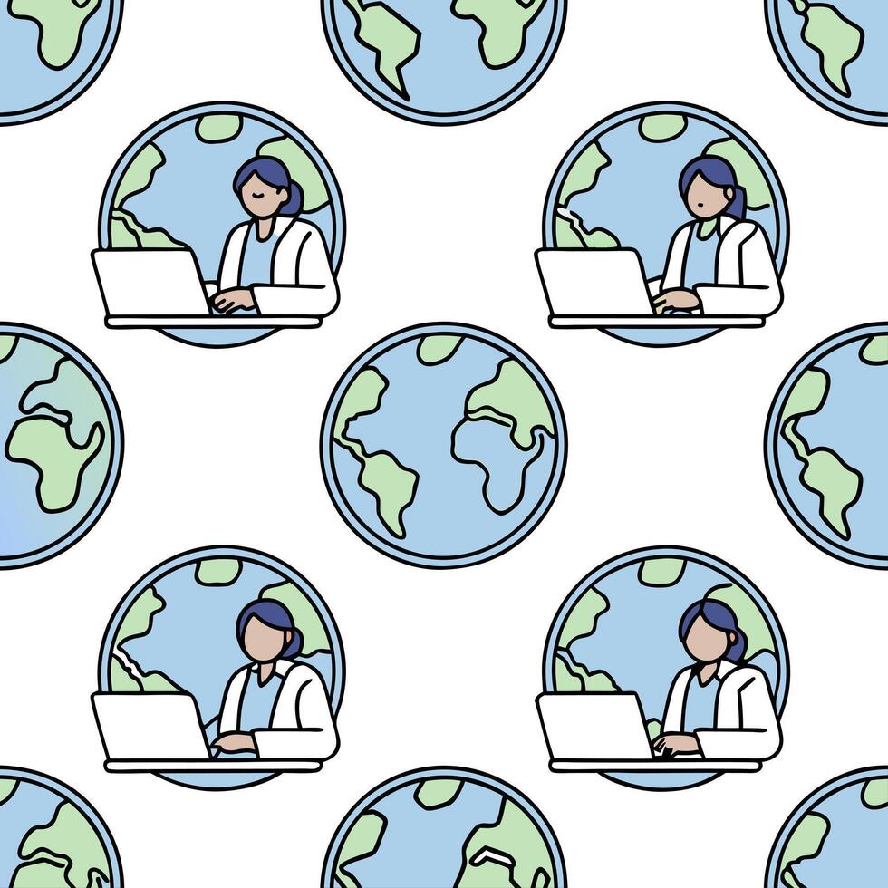 People with Watercolor Earth and Technology Integration concept as A group of people integrating technology with a watercolor earth model set against a whimsical background offerin Clean Pro vector