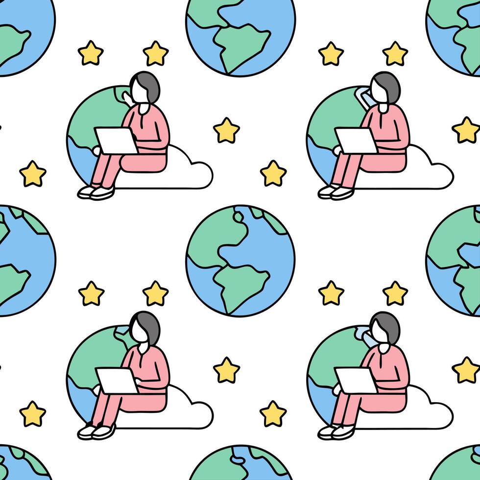 People with Watercolor Earth and Technology Integration concept as A group of people integrating technology with a watercolor earth model set against a whimsical background offerin Clean Pro 2 vector