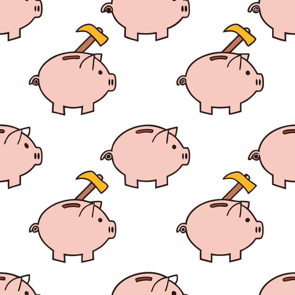 Piggy bank assembly line concept as Wide shot of a seamless tile pattern depicting a cartoon assembly line producing piggy banks Camera tracks along the production process showing Clean Pro vector