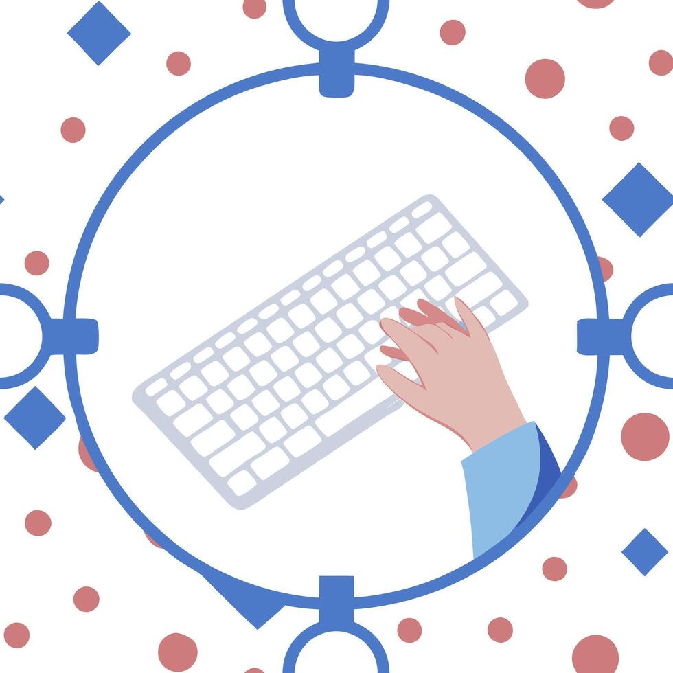 Person typing on a transparent keyboard with floating digital elements concept as An individual types on a transparent keyboard surrounded by floating digital elements illustrating Clean Pro vector