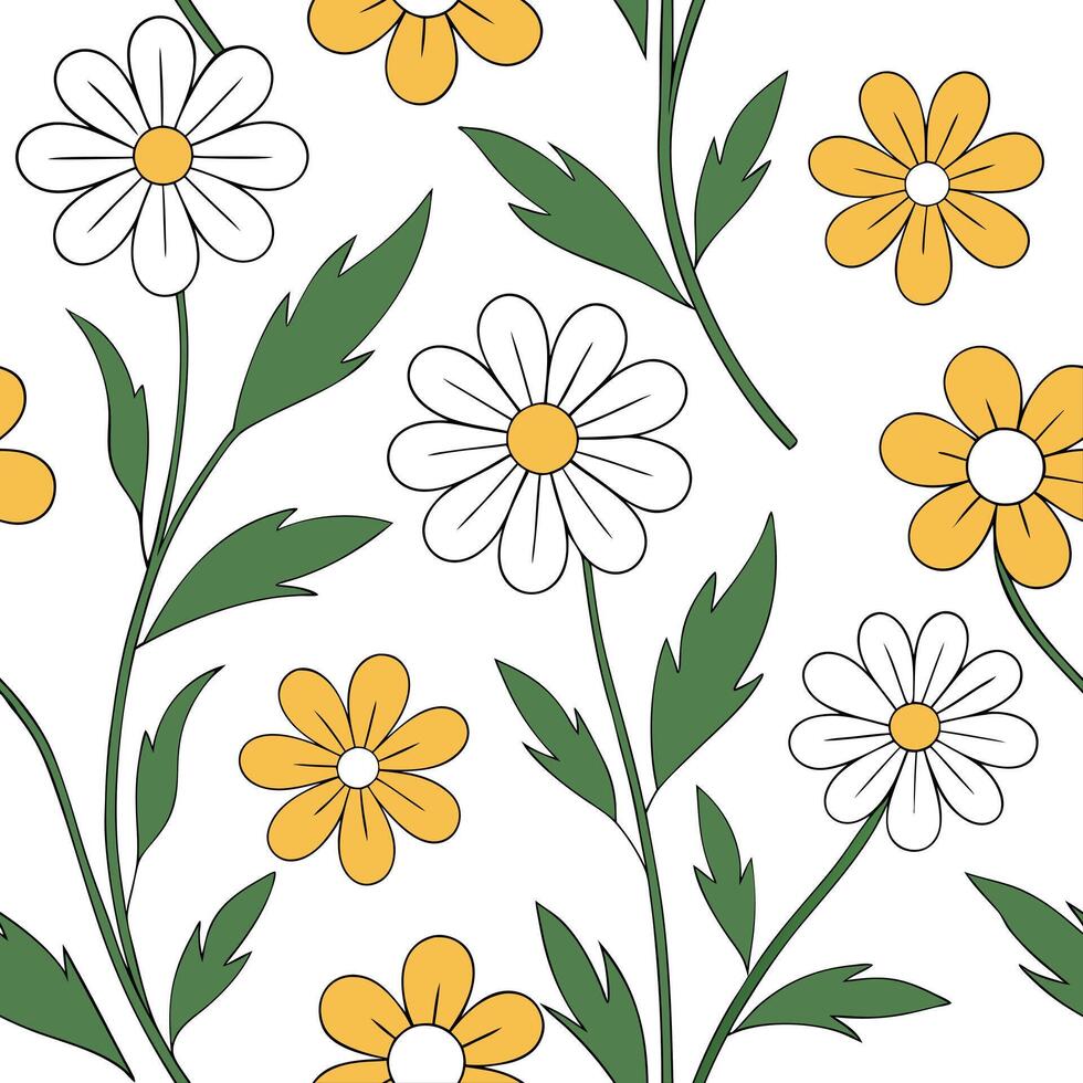 Playful spring flower seamless pattern with daisies and buttercups for cheerful living rooms concept as Daisies and buttercups arranged in a playful seamless tile pattern to create Clean Pro vector