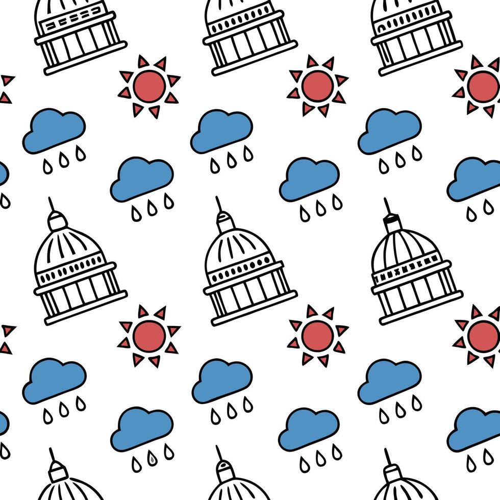 Prediction weather map tiles concept as Cartoon style weather map icons forming a seamless pattern to represent election forecasts Camera pans across the map revealing different p Clean Pro vector