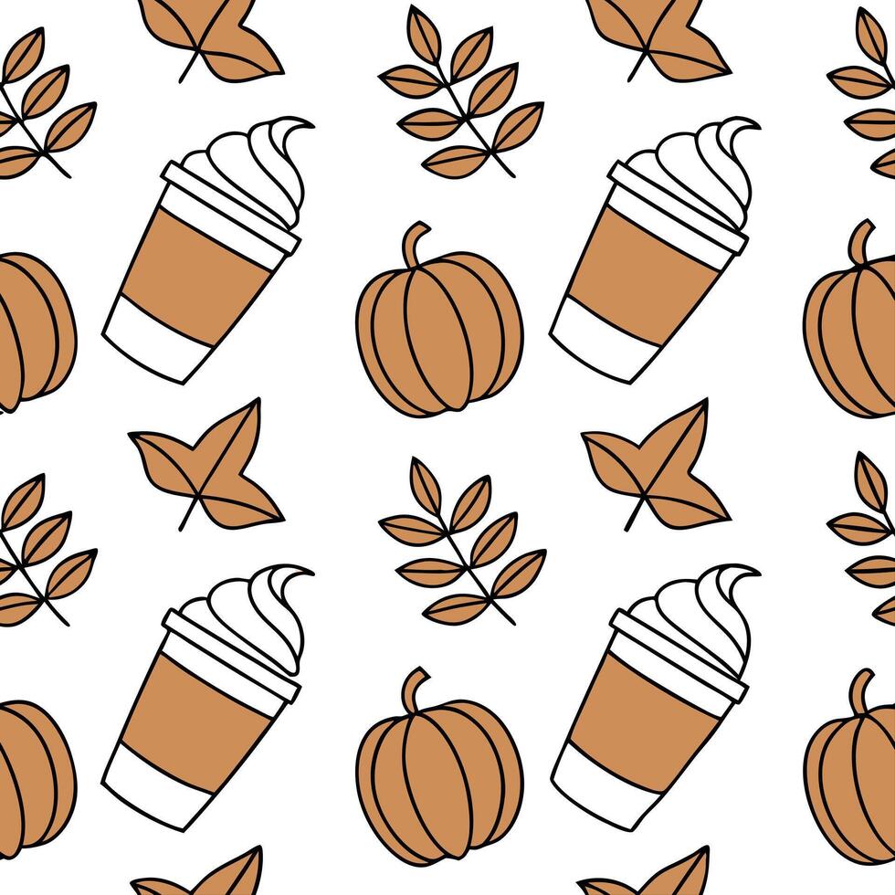 Pumpkin spice latte seamless tile pattern with autumn inspired colors and cozy vibes concept as Warm pumpkin spice latte motifs in autumn colors create a cozy seamless tile pattern Clean Pro vector